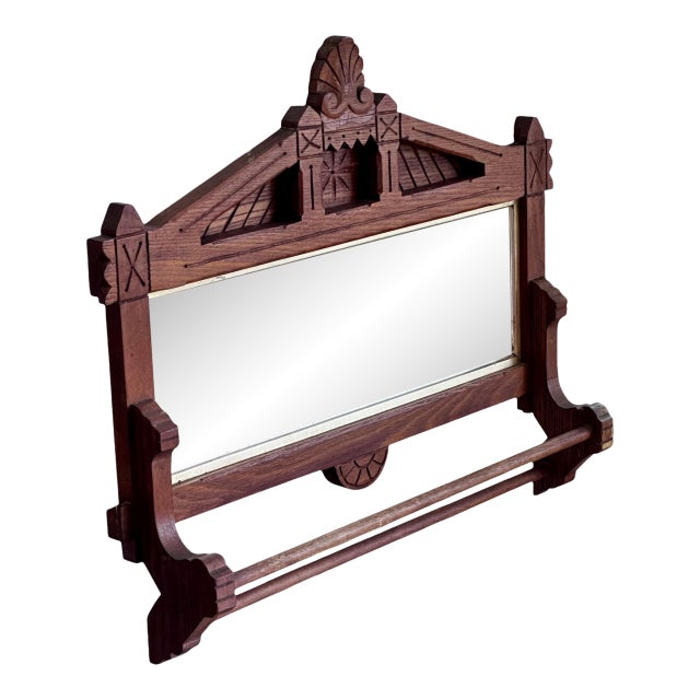 Antique Eastlake-Style Wall Mirror With Towel Bar For Sale