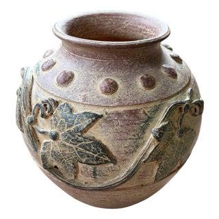 Wildwood Clay Jar With Leaves For Sale