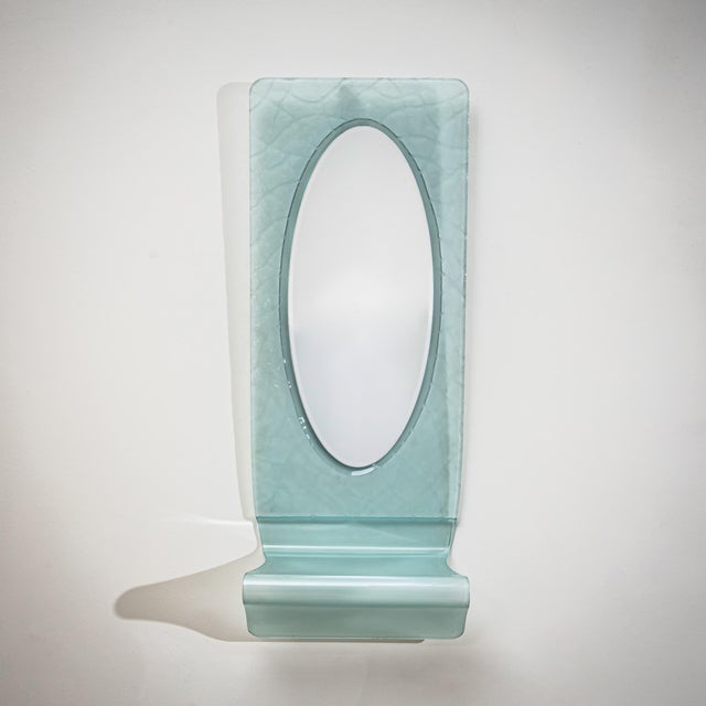 Mid 20th Century Wall Mirror With Console in Blue Glass, Italy, Mid-20th Century For Sale - Image 5 of 7