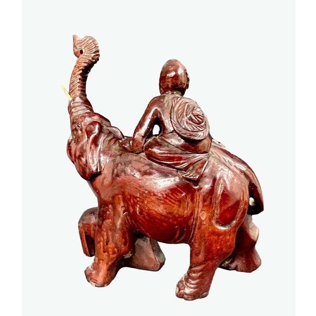 1930s Vintage Rosewood Elephant Carving – Asian Hand-Carved Figurine – Lucky Elephant With Calf & Child For Sale - Image 5 of 10