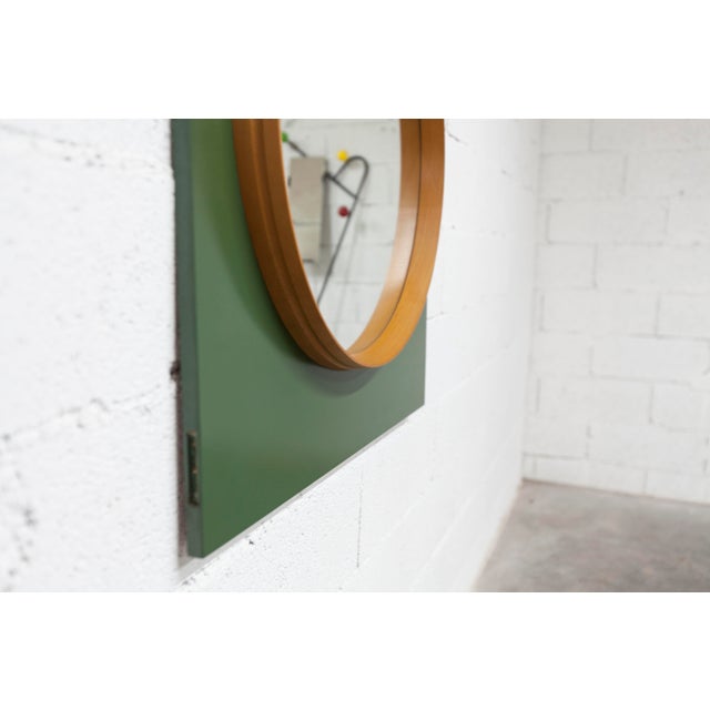 Round Teak Wall Mirror on Green Rectangular Board, 1960s For Sale - Image 15 of 18