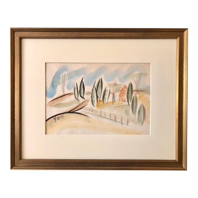Vintage Watercolor by Phillip Yost Fauvest Landscape. Measuring 12 X 15” Overall. For Sale