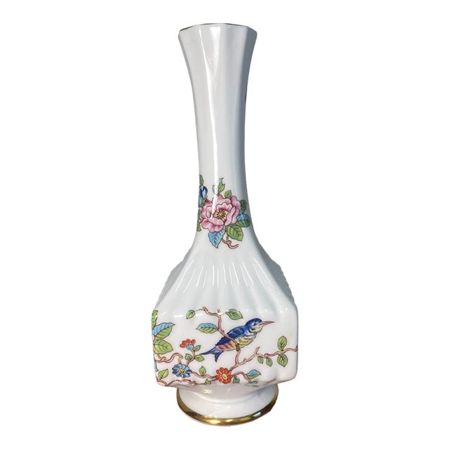 Vintage Aynsley Pembroke Floral Bird Bud Vase 7''fine Bone China Made in England For Sale