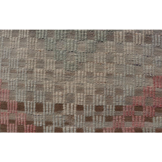 Mid 20th Century Vintage Turkish Embroidered Flat Weave With Soft Colors in Diamond Design 7'6" X 9'3" For Sale - Image 5 of 11