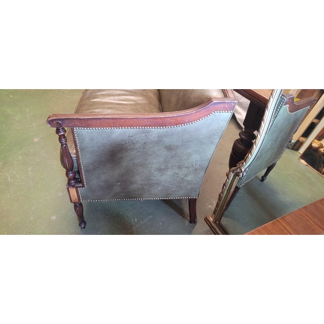 1980s Beautiful Hickory Chair Moss Green Leather Sofa For Sale In Philadelphia - Image 6 of 11
