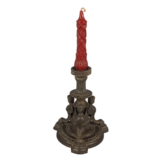 Antique Empire Style Burnished Antimony Candlestick, 1890s For Sale