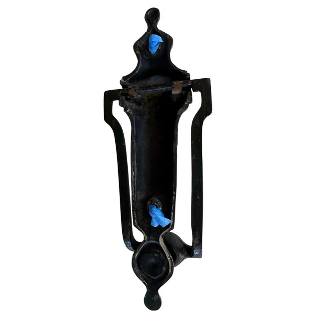 American Hammered Brass Knocker in Original Old Green Paint Patina, Circa 1920 For Sale - Image 3 of 4