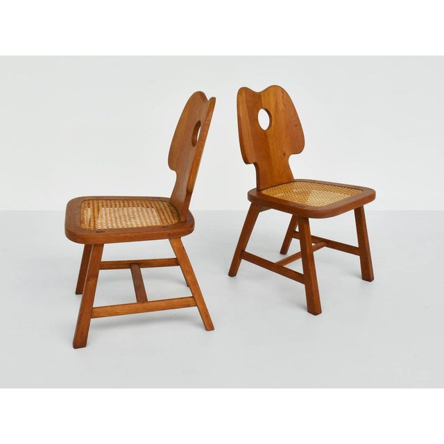 1950s Set of Side Chairs in Carved Wood and Vienna Straw in the style of Jean Boris Royere, France, 1950s For Sale - Image 5 of 12