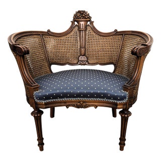 Louis XV Italian Carved Wood and Cane Back Armchair, 1960s For Sale