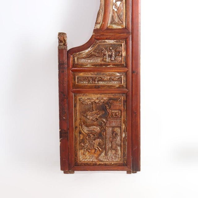 Vintage Chinese Gilt & Vermillion Scenic Carved Rosewood Doorway Entry Panel For Sale - Image 6 of 16