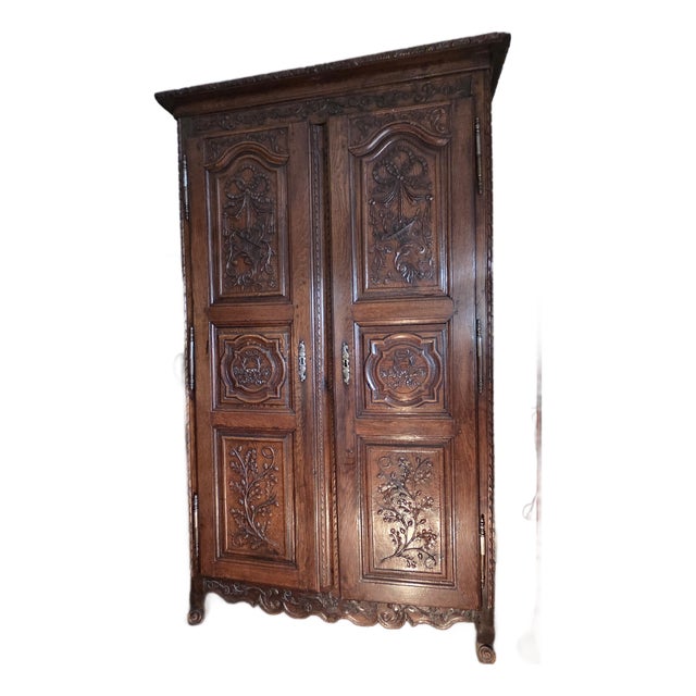 Antique French Armoire Lined in Fortuny Fabric For Sale