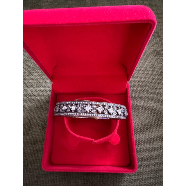 Bochic “Capri” Vintage Multi Rose Cut Diamond Bangle-Set 18K Gold & Silver For Sale In New York - Image 6 of 12