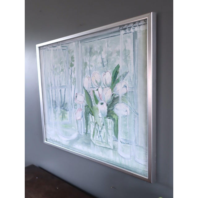 Mid 20th Century Mid-Century Modern 'Morning Light With Tulips' Vintage Original Swedish Interior Still Life Oil Painting, Framed For Sale - Image 5 of 10