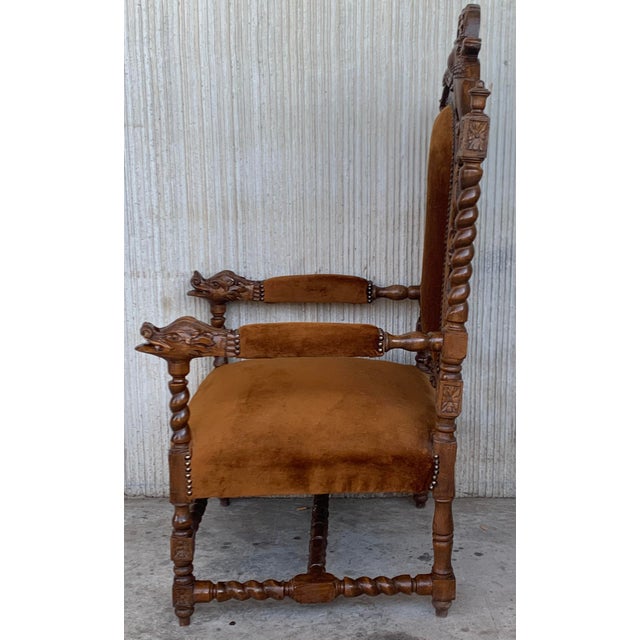 Early 20th Century Vintage Louis XVI Style Spanish Pair of Carved Walnut Armchairs - a Pair For Sale - Image 6 of 13