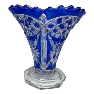 Bohemian Blue and Clear Crystal Vase, 1960s For Sale