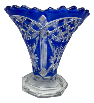 Bohemian Blue and Clear Crystal Vase, 1960s