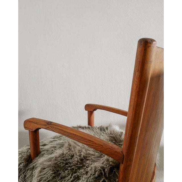 1940s Swedish Modern Wooden Armchairs in Pine & Sheepskin, 1940s, Set of 2 For Sale - Image 5 of 9