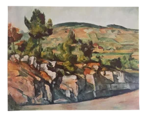 Vintage 1952 Authentic Lithograph Print " Mountains in Provence " After Paul Cezanne 1886