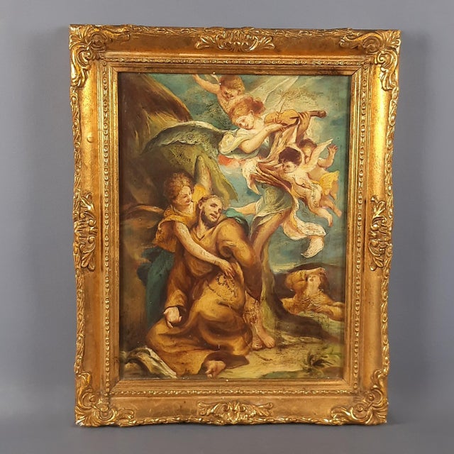 Ecstasy Figures Angels, 1800s, Oil on Panel and Wood, Framed For Sale - Image 14 of 14