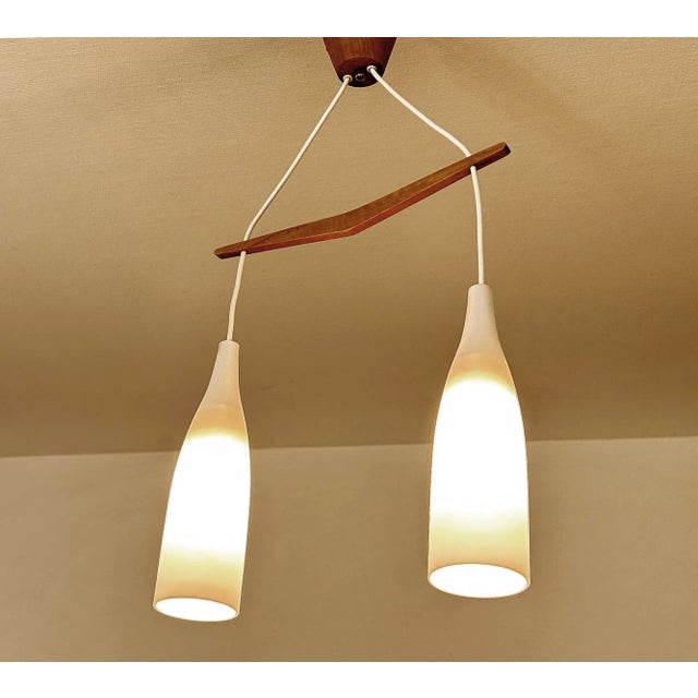 Scandinavian Pendant Light in Teak and Glass, 1960s For Sale - Image 3 of 15