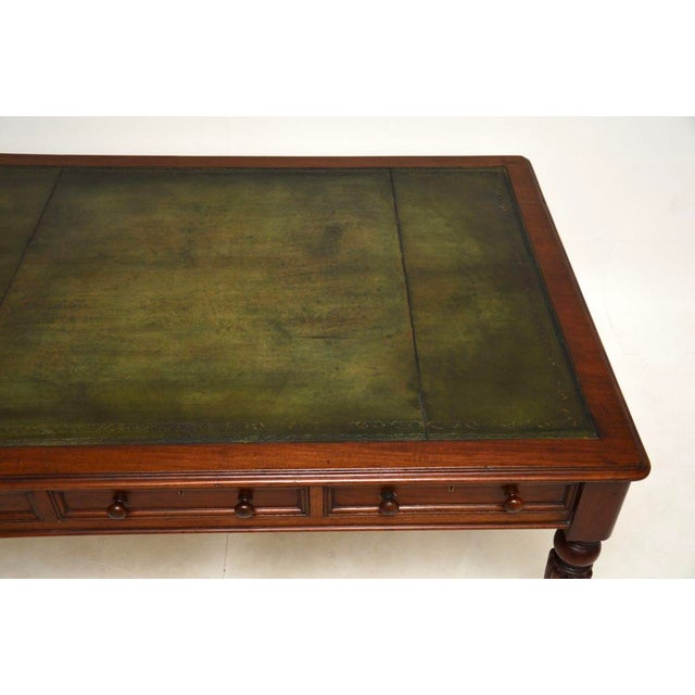 Antique Victorian Partners Desk with Leather Top, 1840 For Sale - Image 9 of 12