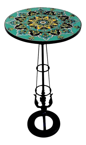 Mid 20th Century French Art Deco Turquoise Tile and Wrought Iron Pedestal Table