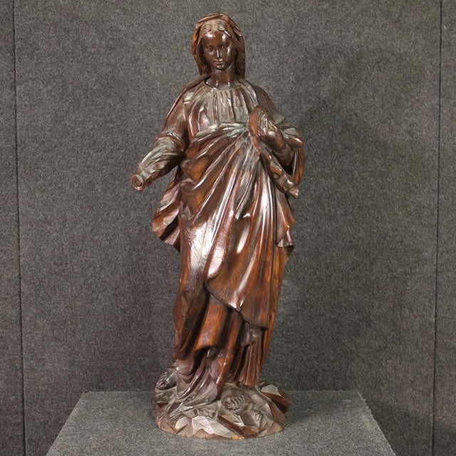 French Artist, Religious Sculpture of Madonna, 1850, Pearwood For Sale - Image 13 of 13
