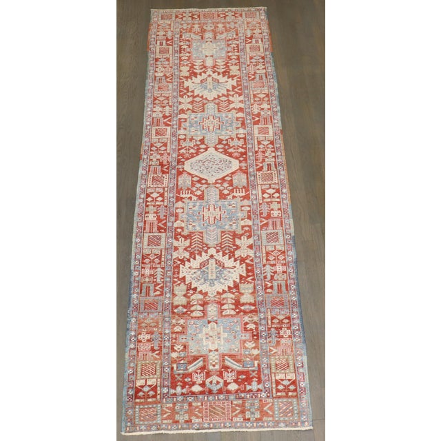 Red Persian Icy Blue Heriz Runner rug no. j5198 For Sale - Image 4 of 8