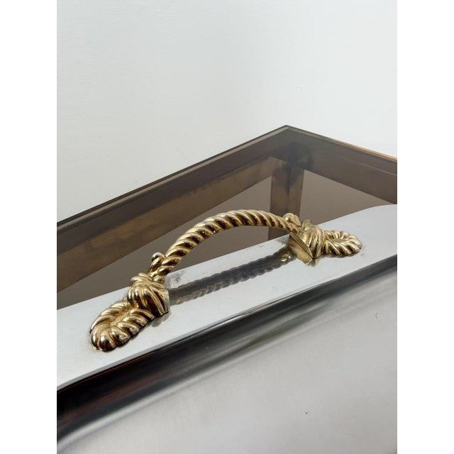 Mid-Century Modern Italian Stainless Steel Tray with Gilt Nautical Knot Handles, 1970s For Sale - Image 3 of 18