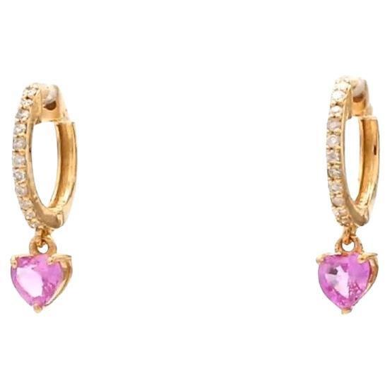 0.73 cts Natural heart pink sapphire and 0.12 cts diamond earrings in 18k gold For Sale - Image 15 of 18