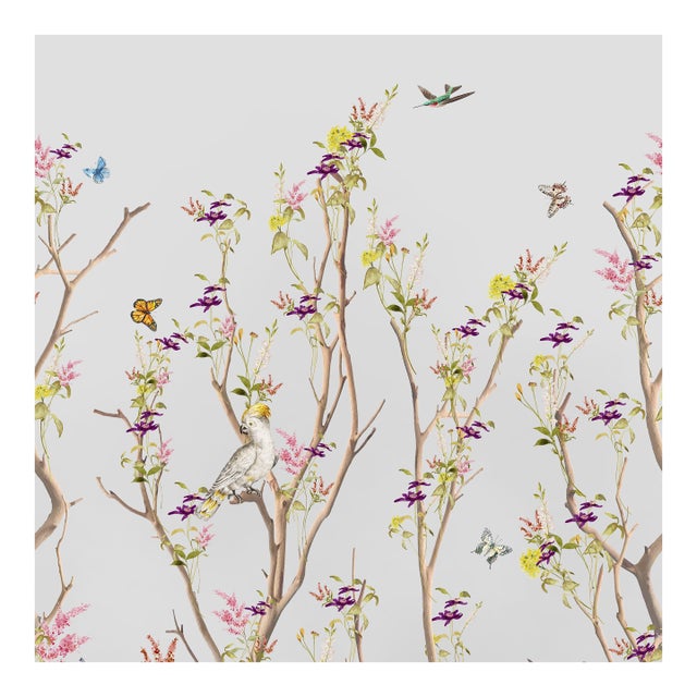 Trailing Garden Choinoiserie a & B Roll in Frost by Fynchie For Sale