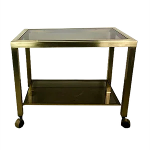 2-Tier Smoked Glass & Brass Serving Trolley, 1970s