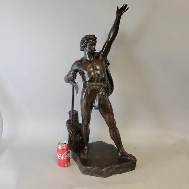 Victorian Victorian Elkington & Co. 32" Bronze Warrior King Statue Sculpture, C. 1860–1880 For Sale - Image 3 of 18