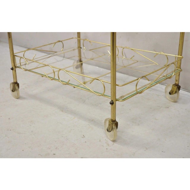 Vintage Mid Century Modern Gold Metal 2 Tier Rolling Bar Tea Cart Server For Sale - Image 12 of 12