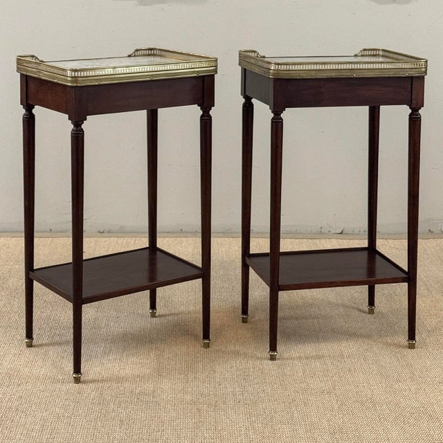 Pair of Antique French Louis XVI Mahogany End Tables With Carrara Marble Tops For Sale - Image 18 of 18