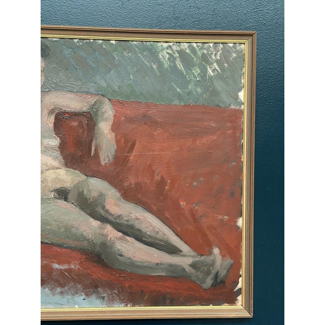 Vilhelm Blomquist, Reclining Lady on Red Couch, 1960s, Oil on Panel, Framed For Sale - Image 18 of 18