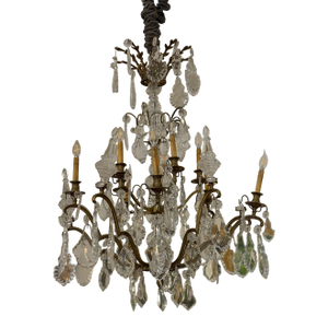 10-Light Crystal Chandelier + Antique Gold-Finish Metal Frame, Vintage