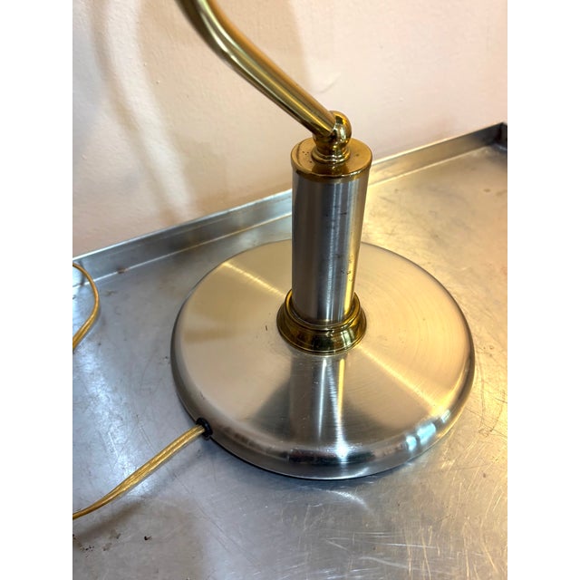 Mid-Century Modern Silver/Brass Banker's Style Desk Lamp For Sale - Image 3 of 6