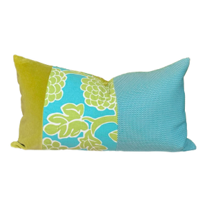 Kevin O'Brien Designer Feather and Down Green and Blue Abstract Pillow