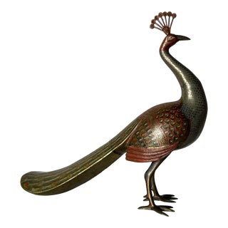 Vintage Brass Peacock Bird Sculpture For Sale