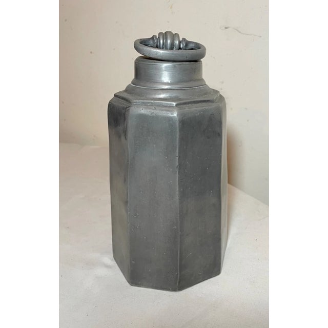 Rustic European Rare Antique 1700's Octagonal Pewter European Hot Water Canister Lidded Jar For Sale - Image 3 of 13