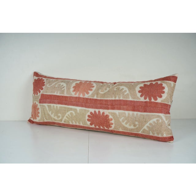 Mid-Century Modern Suzani Lumbar Pillow Cover – Embroidered Boho Cushion (14'' X 35'') For Sale - Image 3 of 4