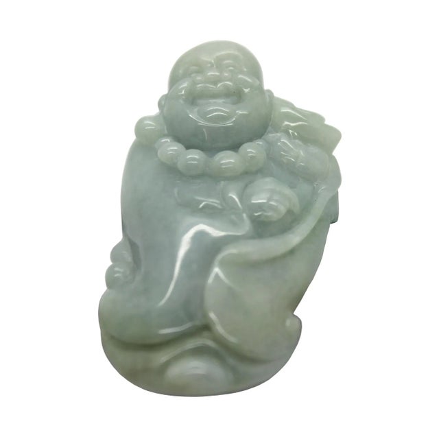 Figurative Green Jade Pendant Happy Buddha, Laughing Buddha Figure For Sale - Image 3 of 6