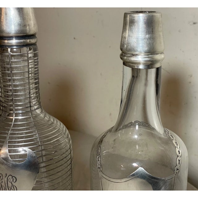 Pair Antique Ornate Sterling Silver Overlay Glass Liquor Claret Decanter Bottle For Sale - Image 14 of 14