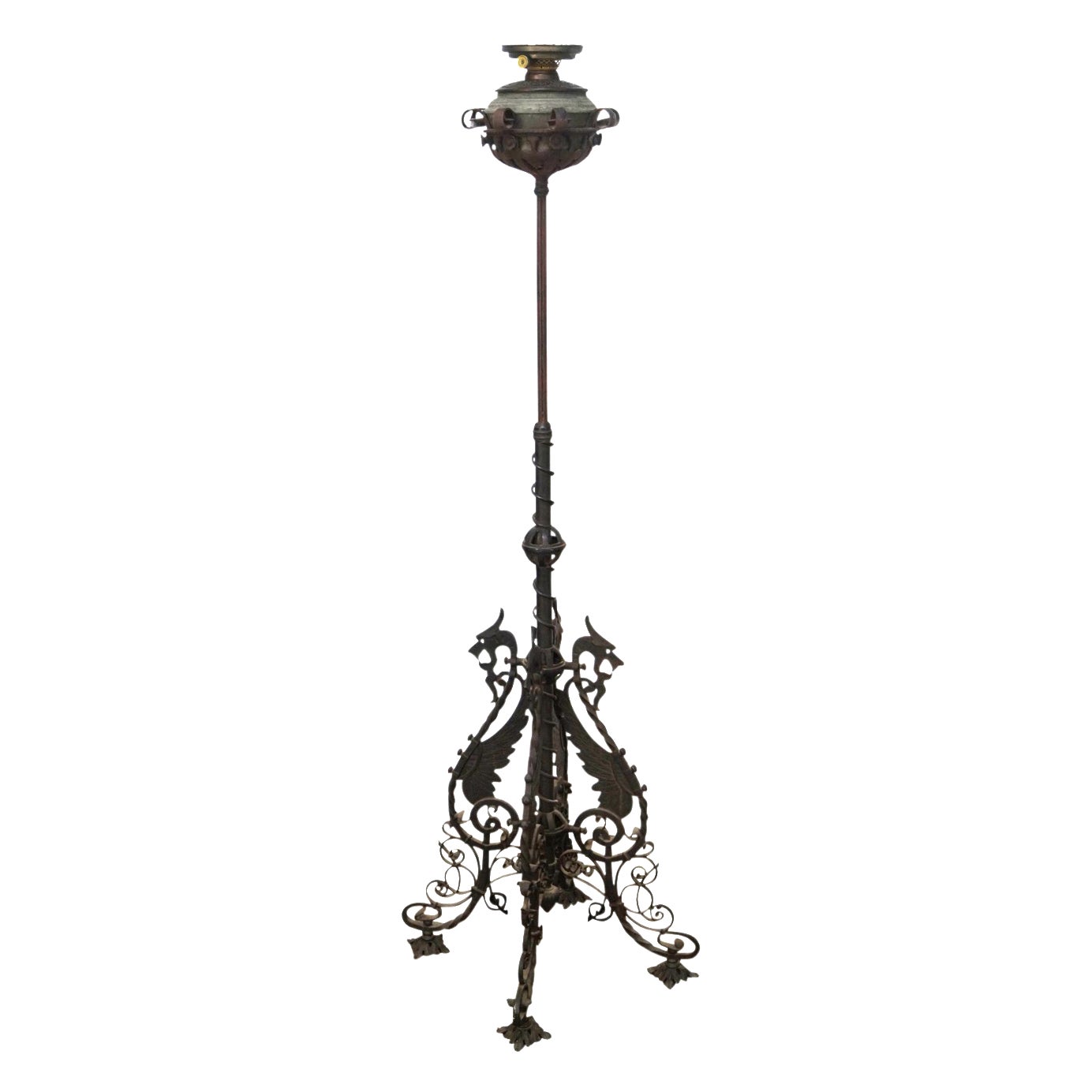 Bradley & Hubbard Antique Wrought Iron Floor Oil Lamp Chairish