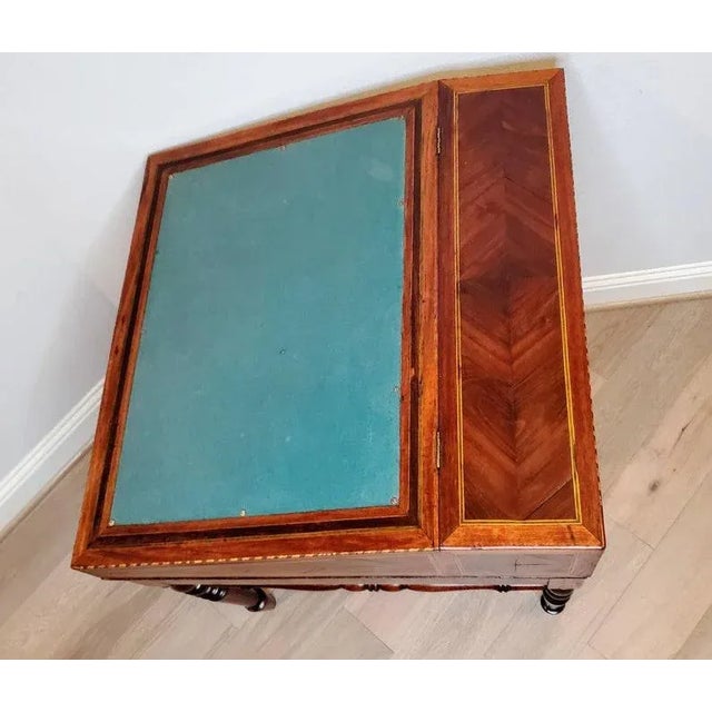 Scarce Antique Slant-Front Mahogany Inlaid Drafting Desk Architect's Table For Sale In Dallas - Image 6 of 11