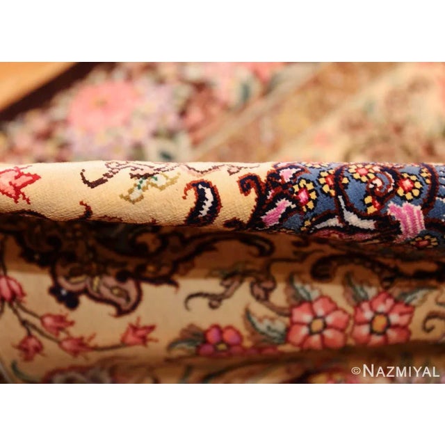 Persian Silk Scatter Floral Vase Luxury Qum Rug For Sale In New York - Image 6 of 9