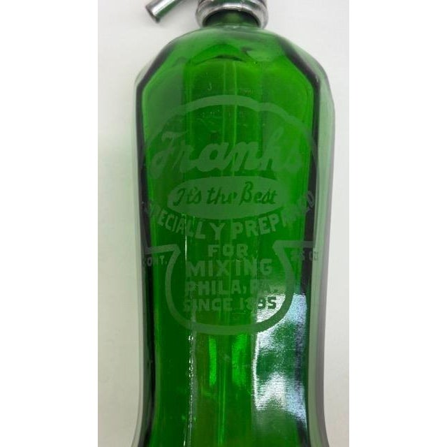 W & L Beverages Frank's Best Seltzer Green Bottle Glenshaw Art Deco Glass 4821b For Sale In Miami - Image 6 of 18