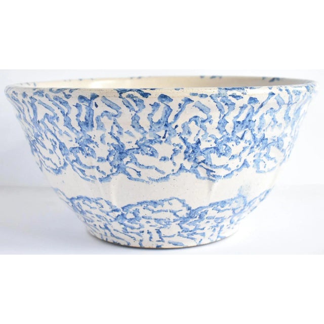 Antique Large 19th-Century Blue and White Spongeware Bowl For Sale - Image 9 of 10