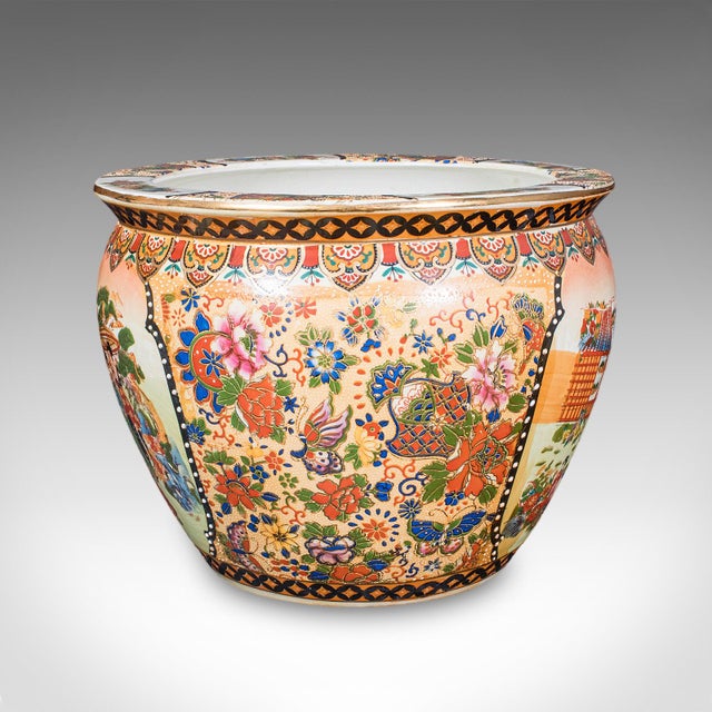 Vintage Planter on Stand Duo, Japanese, Ceramic Fishbowl Jardiniere, Art Deco For Sale - Image 4 of 12